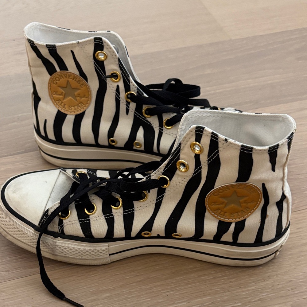 Converse Black and White Zebra High-Tops with Gold Details